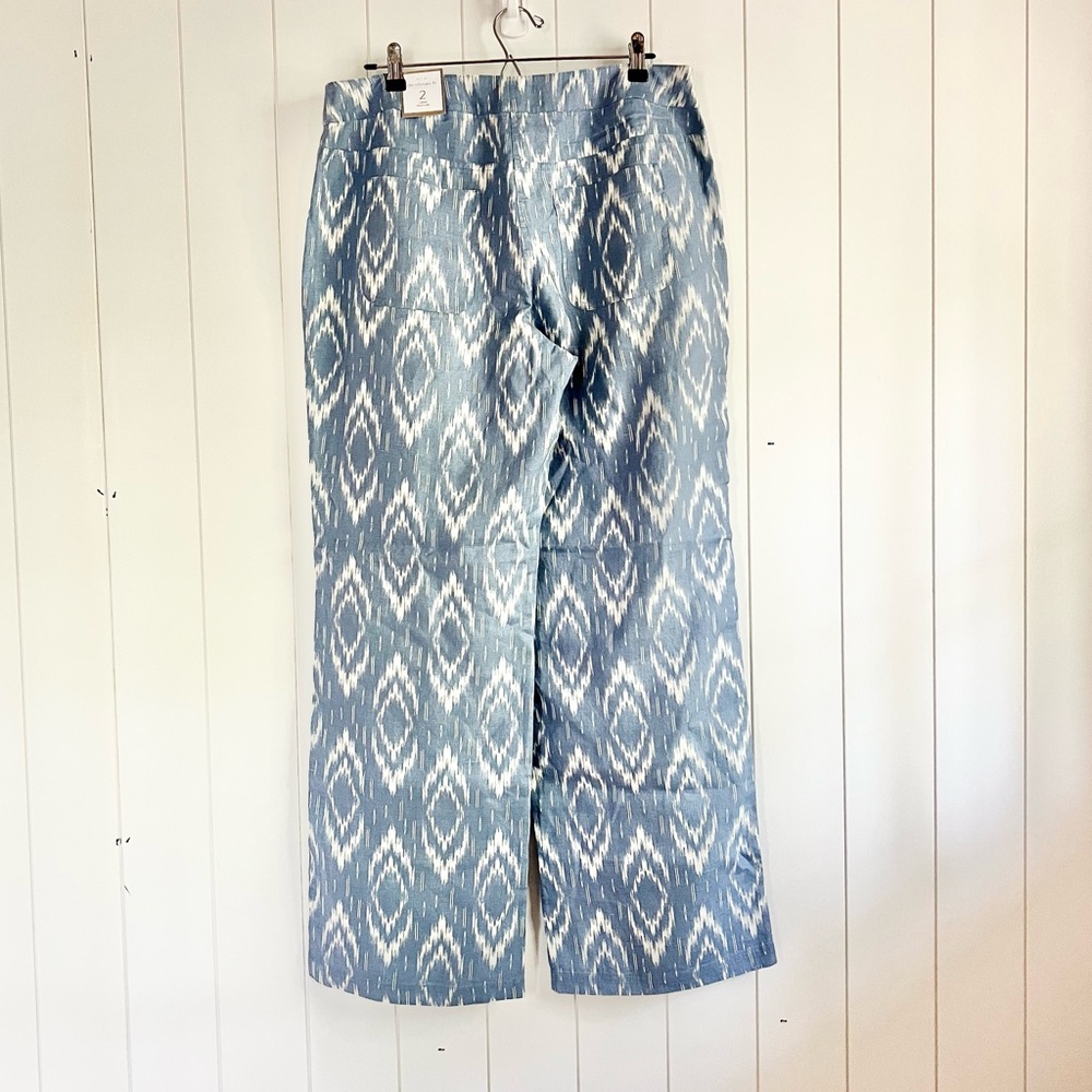 Chico’s NWT Ikat Print  100 percent Linen Pants Size 2 (Large) Vanity sizing